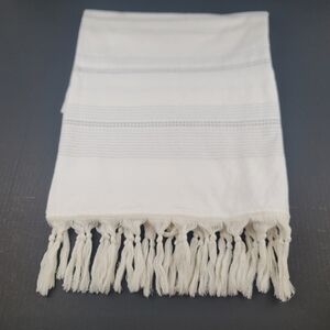 Hearth & Hand Magnolia Shower Curtain Ivory Gray Stripes Tassels Shabby Chic